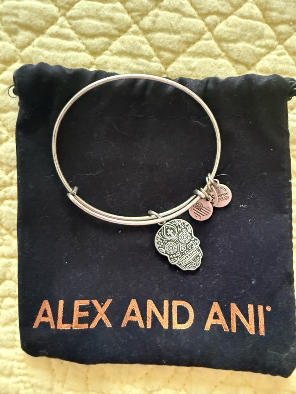 Alex and Ani Silver Calavera  Sugar Skull Infusion Charm Bangle Bracelet NEW